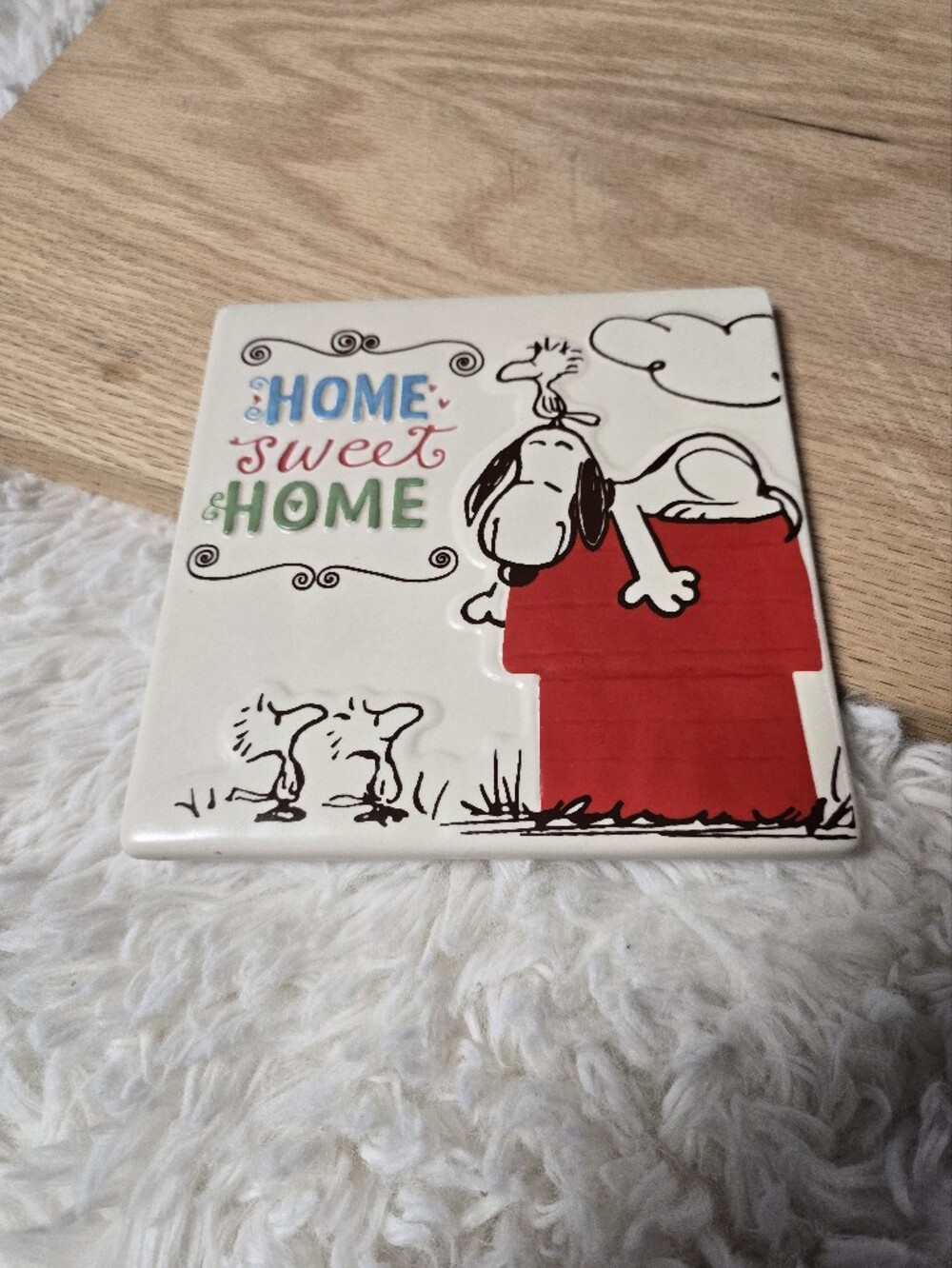 Hallmark White Ceramic Peanuts Plaque with Black Line Art